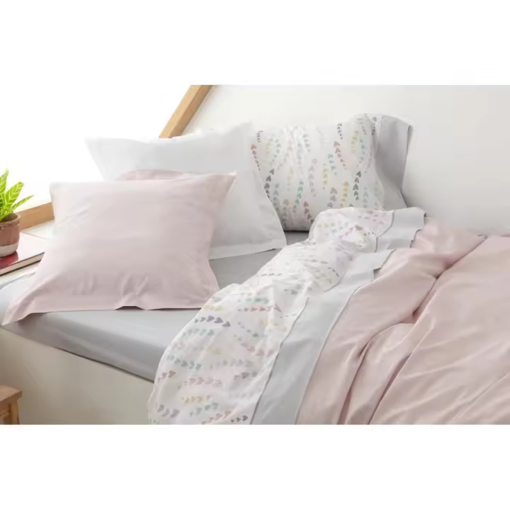 🌟 Juego de Sábanas Burrito Blanco Kids 50% Algodón - Diseño de Corazones para Camas de 90 y 105 cm 🌈Modelo 180 Gris - 1