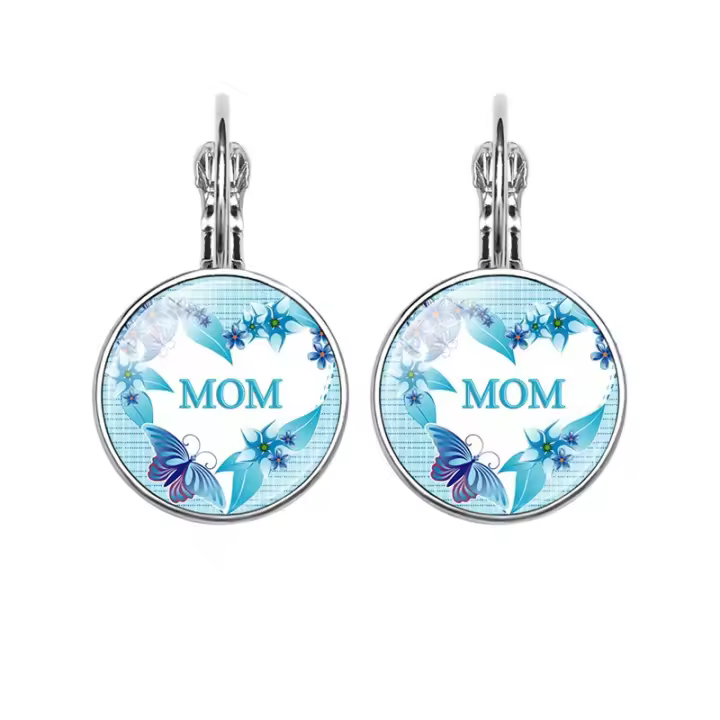 Regalo del Día DE LA Madre Amor de Mamá MAMÁ Pendientes de Piedras preciosas de tiempo en forma de corazón Ganchos de Oreja simples Coreanos - 1