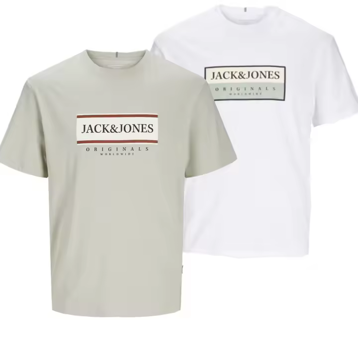 Jack & Jones Hombre Pack 2 Camisetas de Algodón de 160 grs Logo estampado Moda Casual Informal Primavera Verano REF 262492 - 1