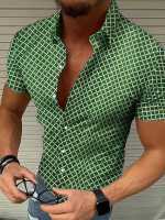 Camisa de talla europea para hombre, camisa de manga corta para hombre, top con estampado de lunares - details 2