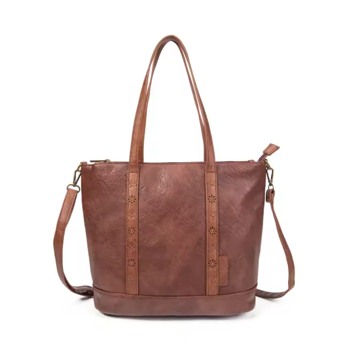Bolso de mano estilo boho, bolso de rafia natural con ecopiel, bolso de verano para mujer con asa de madera, bolso elegante y ligero ideal para playa o ciudad | Sara Bags - 1