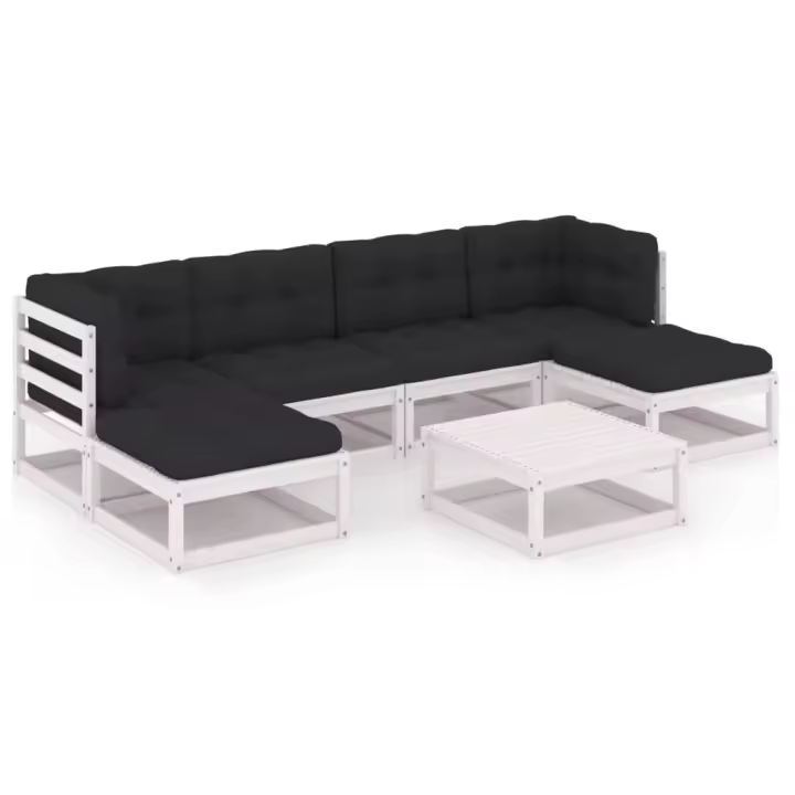 vidaXL Set muebles jardín 7 pzas con cojines madera maciza pino blanco - 1