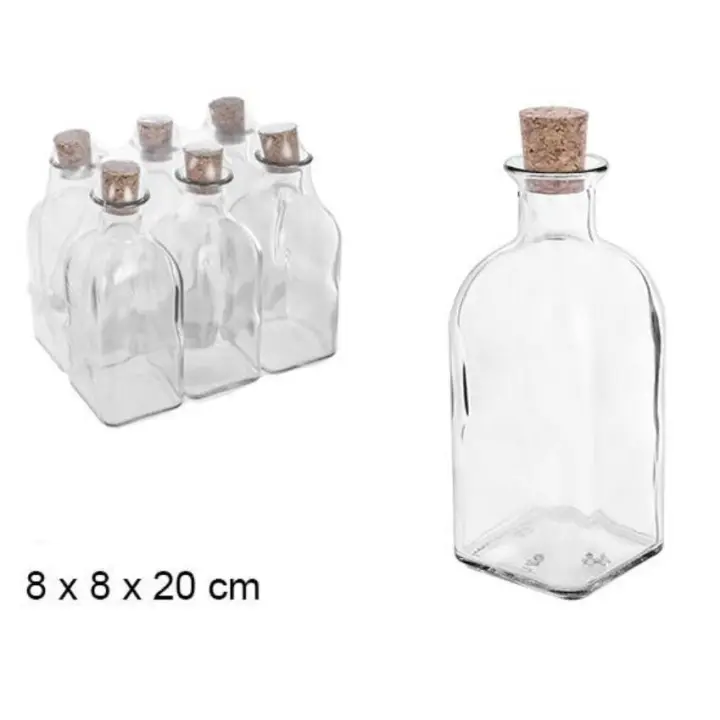C.A - Botella de Cristal Frasca - Botellas de Vidrio con Tapón de Corcho - Transparente - Disponible en varias medidas - 1