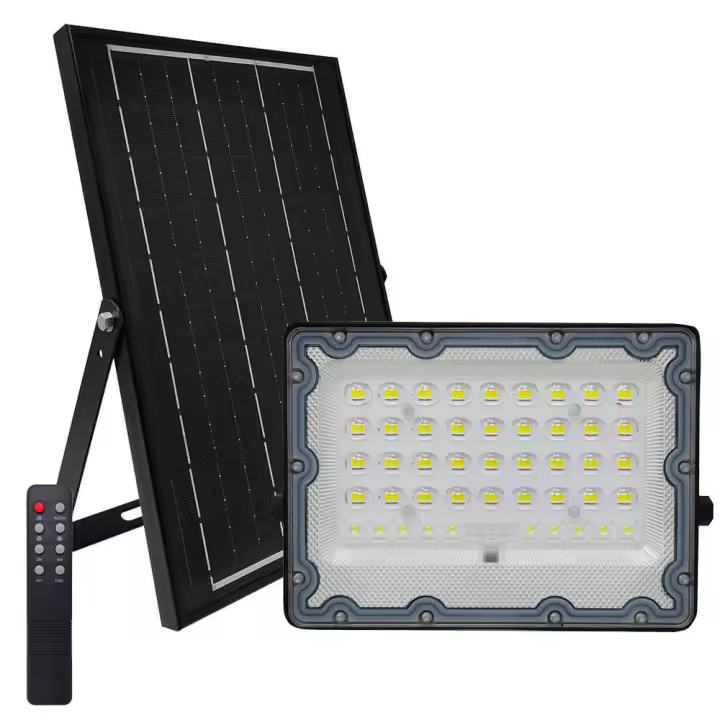 FACTORLED FOCO PROYECTOR LED SOLAR CON MANDO A DISTANCIA, 100W LUZ BLANCA 5700K, IP65 EXTERIOR RESISTENTE AL AGUA PERFECTOS PARA JARDIN, PATIOS, GARAJES. - 1