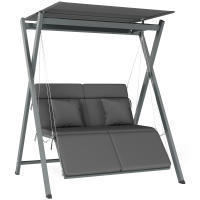 Outsunny Columpio de Jardín Exterior de 2 Plazas Balancín de Jardín Exterior Convertible en Cama con Toldo Ajustable Protección UV30+ y Cojines Carga 220 kg 142x130x168 cm Gris Oscuro - details 0