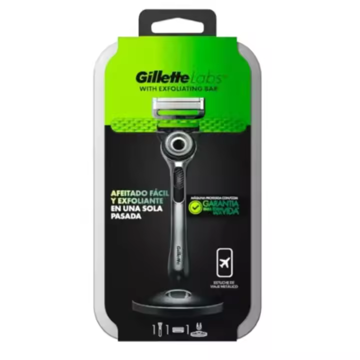 Guillette Maquinilla de Afeitar con Barra Exfoliante Hombre +1 Cuchillas de Recambio - Base Magnética y Estuche de Viaje - 1