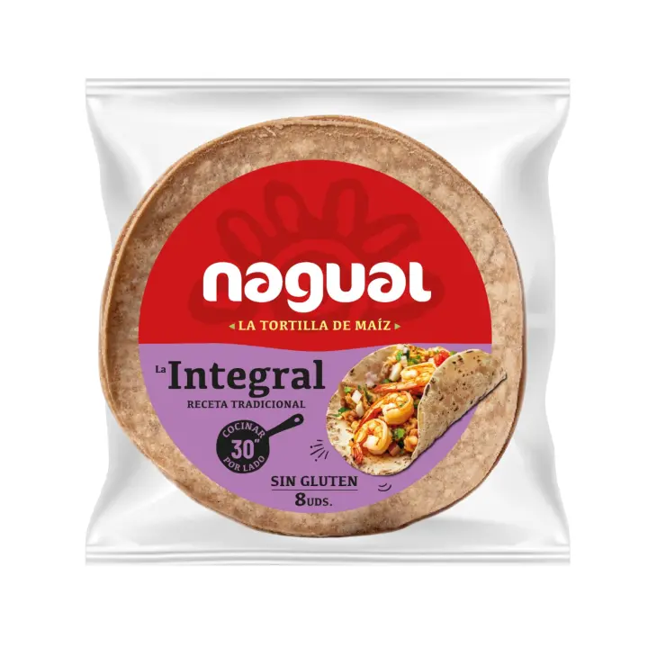Tortilla de Maíz Integral Nagual 8 Unidades - Vegana, Sin Gluten, Desayuno - 1