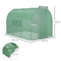 Outsunny Invernadero de Túnel 3x2x2 m con Puerta y Ventanas Función de Drenaje Invernadero de Jardín Grande con Cubierta de PE y Metal Galvanizado para Cultivos Plantas Verduras Verde - details 2
