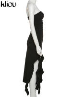 Vestido De Verano Para Mujer Kliou Alto Rodilla Estilo Callejero Fibra Láctea Sin Mangas Cuello Sin Hombros Cintura Natural Silueta Ajustada - details 2