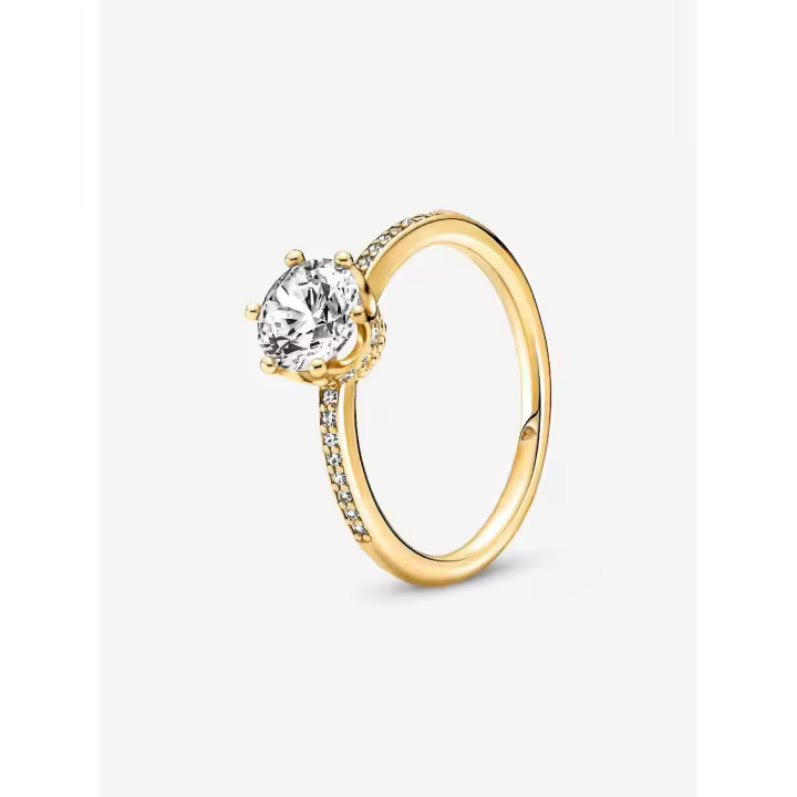 Pandora-Anillo Lonely con corona brillante transparente-Baño de Oro de 14K - 1