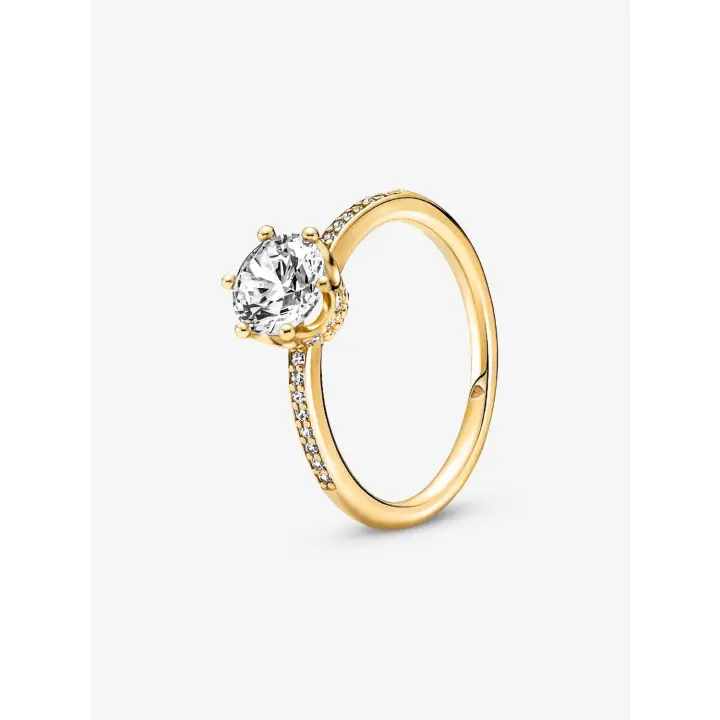 Pandora-Anillo Lonely con corona brillante transparente-Baño de Oro de 14K - 1
