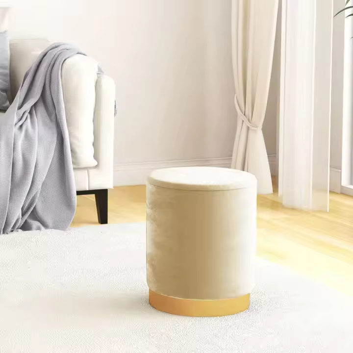 vidaXL Taburete con almacenaje redondo terciopelo melocotón - 1