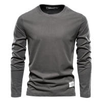 Camiseta De Manga Larga Para Hombre 100% Algodón Estilo Casual Solido Primavera Calidad Superior Ropa Clásica Camisetas Masculinas - details 7