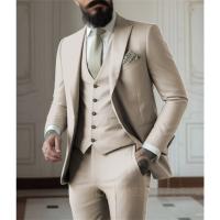 Traje Verde Claro Para Hombre 3 Piezas Traje De Boda Ropa De Negocio Conjunto De Chaqueta Chaleco Pantalones Moda Hombre - details 2