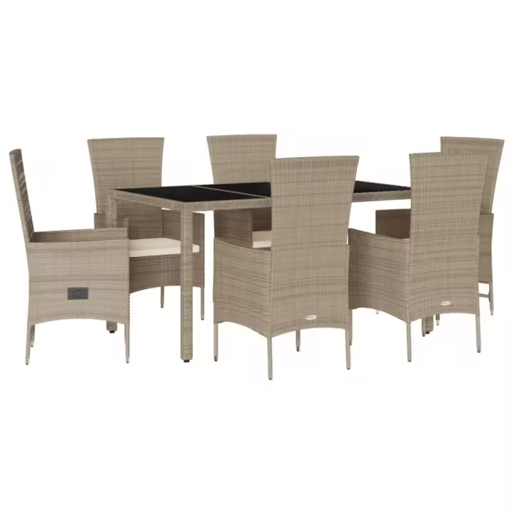 vidaXL Set comedor de jardín 7 pzas con cojines ratán sintético beige - 1