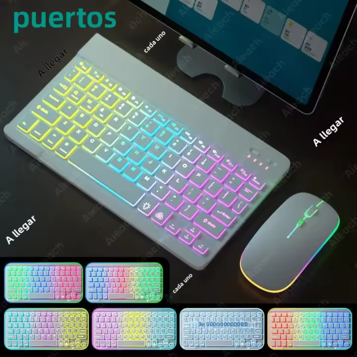 Teclado Inalámbrico Bluetooth Para Tableta Android iOS Windows Con Iluminación RGB Teclado Ratón Compatible Con iPad Y Teléfono - 1