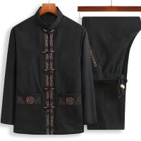 Tang Suit Para Hombres Estilo Chino Con Bordado De Puerta De Anciano Primavera Otoño Traje Hanfu Con Polo Y Pantalones - details 4