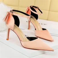 Sandalias Elegantes De Satén Para Mujer Verano Con Nudo De Mariposa Bajo Tacón 8cm 10cm Bota Larga De Boda Rojo Tinto Zapatos Bigtree - details 2