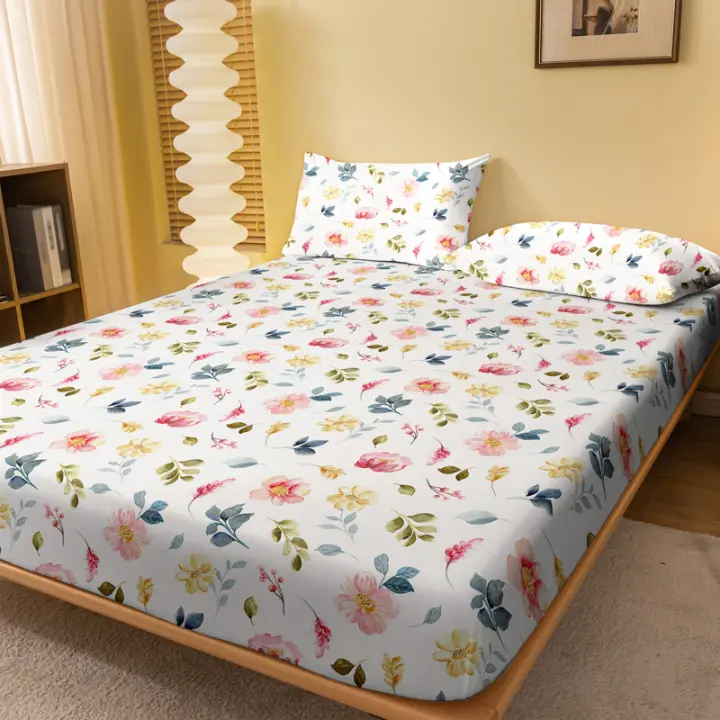 Sábana Ajustada Moderna Y Sencilla Con Estampado De Plantas Y Flores Mate Para Dormitorio Sin Almohadillas De Sábanas - 1