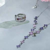 Collar De Plata Esterlina 925 Con Zirconia Cubica Colorida Para Mujer Joyería De Moda Geométrica Brillante Para Noche Y Fiesta - details 2