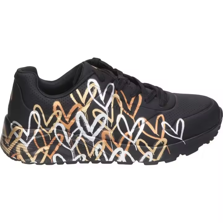 SKECHERS | Zapatilla Skechers x JGoldcrown: Uno Lite para Mujer – Deportiva en Color Negro con Dibujos de Corazones – Sneaker con Cordones – Cómodas y Ligeras – Estilo Casual – Modelo 314067L-BKGD - 1