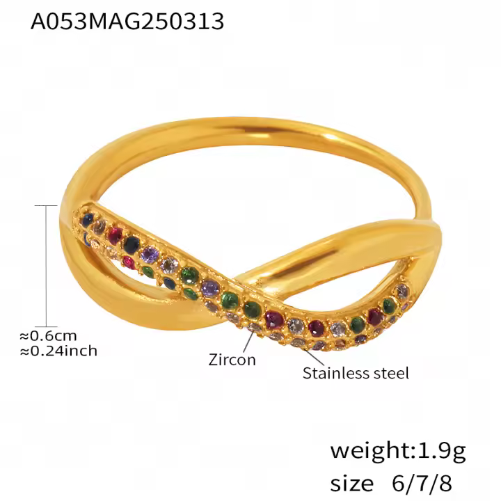 Encanto Anillos color de circón para mujer, anillo de dedo ajustable de Color dorado de acero inoxidable, regalo de joyería de Navidad para boda y compromiso , anillo para dedo índice, moda exquisita, ajustable, elegante, joyería para banquete para mujer - 1