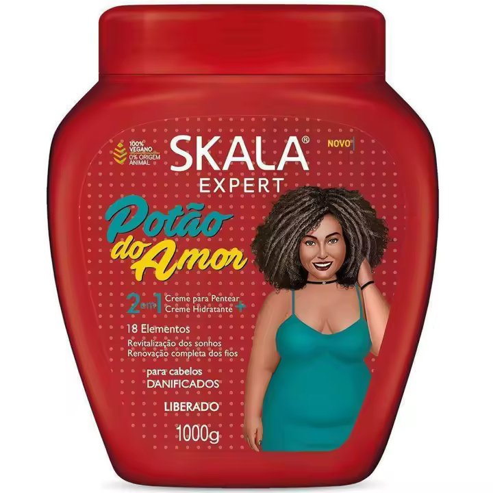 Mascarilla Potao do Amor, Skala, Tratamiento en Crema, Crema para Peinar, Crema para cabellos frágiles, Leave-in Acondicionador, Vegano, sin sulfatos, parabenos y siliconas, Crema acondicionadora para cabellos frágiles y sin brillo. 1000g - 1