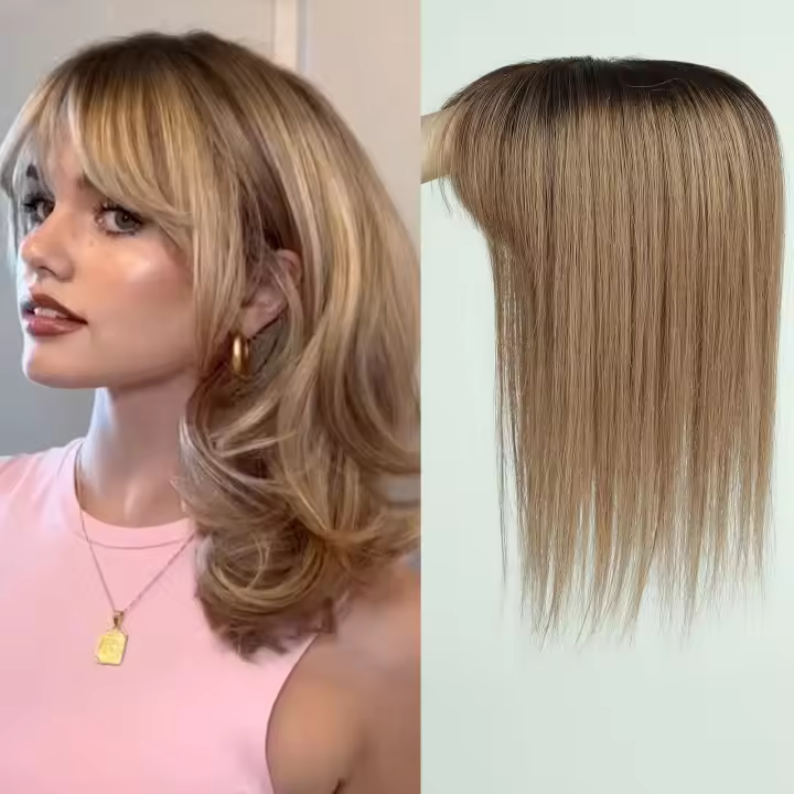Peluca De Extensiones De Cabello Humano Remy Ombre Marrón Rubia Con Franja Base De Seda Piezas De Clip Para Mujeres Peluca De Topper De Cabello - 1