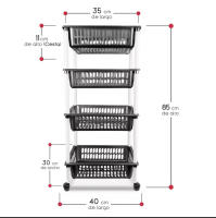 Carrito de Cocina con 4 Cestas y Ruedas, 40x30x85cm, Plástico Libre de BPA y Metal - details 3