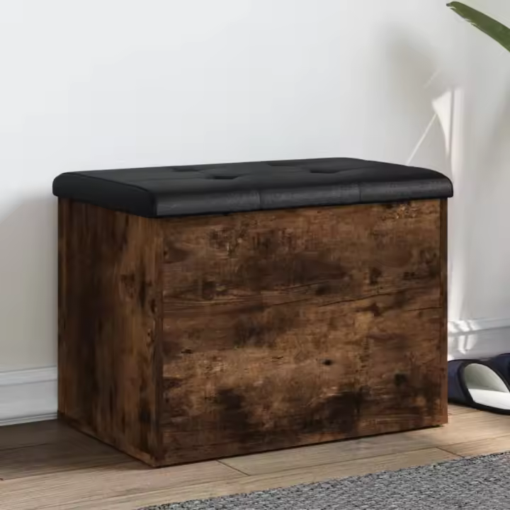 vidaXL Banco con almacenaje madera de ingeniería 62x42x45 cm en color Blanco/Roble ahumado/Marrón roble y más - 1