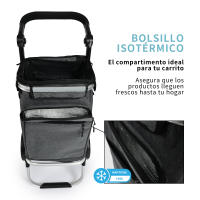NQT Carrito de Compra Plegable Aluminio con Bolsa Térmica en Interior Impermeable con 2 Ruedas Desmontable - Carro del Mercado Capacidad 50 litros para Alimentos 96x35x24cm/ Gris - details 1