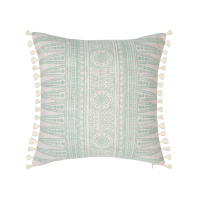 Funda De Cojín Decorativa Verde Con Estampado Geométrico Y Lazos Para Sofá Sala De Estar Dormitorio 100% Poliéster Lavable - details 9