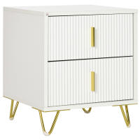HOMCOM Mesita de Noche con 2 Cajones Mesilla de Noche Mesita Auxiliar con Patas de Metal para Salón Dormitorio Carga 40 kg 40x40x47 cm Blanco - details 0