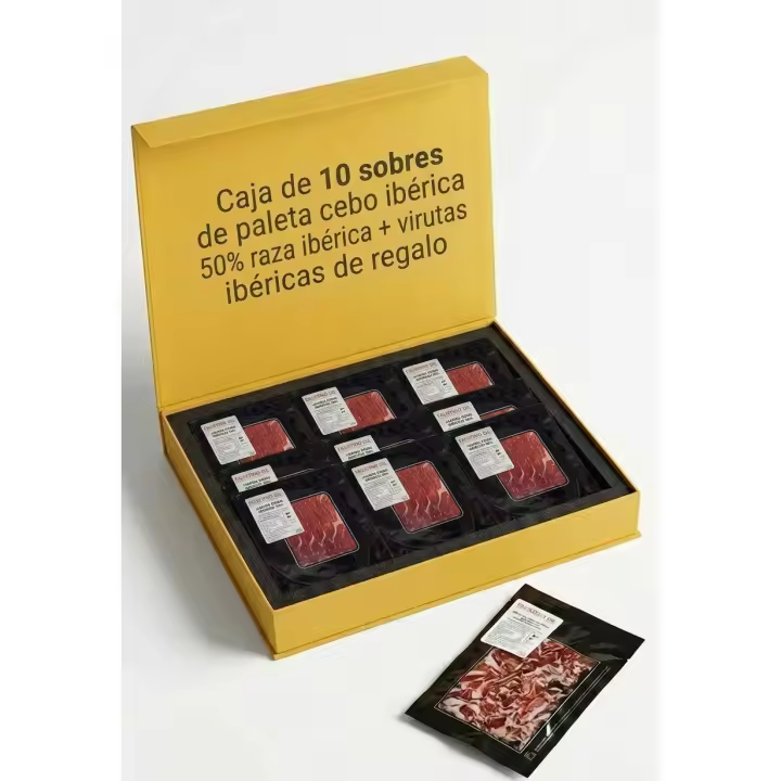 PALETA CEBO IBERICA 50% 10 SOBRES DE 100G + REGALO VIRTUAS IBERICAS 200G - IBÉRICOS FASUTINO GIL - 1