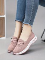 Zapatos Casuales Para Mujer En Color Rosa Zapatos De Malla Transpirables Y Moda Para Caminar Y Correr Zapatillas Planas Vulcanizadas 2024 - details 0