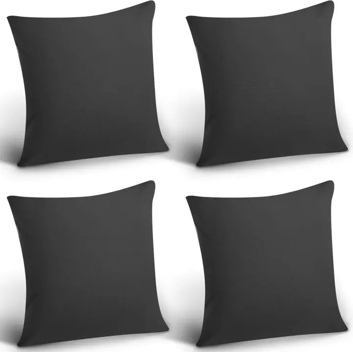 Paquete de 4 fundas de cojín decorativas impermeables para exteriores, funda de cojín impermeable para jardín cuadrado, balcón, funda de almohada con revestimiento de PU para sofá, cama, patio, sofá, tienda de campaña, 18 x 18 pulgadas (negro) - 1
