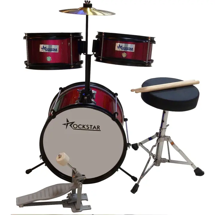 ROCKSTAR MUSIC Batería Infantil GC1043WR con Asiento, Platillo, Pedal y Baquetas - 1