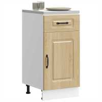 vidaXL Mueble bajo de cocina Kalmar de de ingeniería en color Madera antigua/Negro/Roble ahumado y más | almacenamiento funcional diseño moderno para baño dormitorio sala - details 3