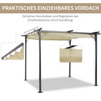Pérgola de exterior Cenador 3x3 m impermeable, Cenador para el hogar al Aire Libre, viaje al Aire Libre con claraboya y Protección UV para Jardín y Terraza, Aluminio beige - details 2