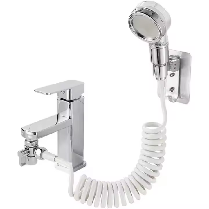 Teleducha Pequeño con Adaptador G1/2 Mango Lava Manos para Cocina Autocaravana Havana Conjunto de Alcachofa Grifo Ducha de Baño Juego de Ducha para Lavabo with Telescópica de 2 m Manguera - 1