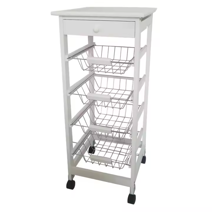 Meyvaser Carro Verdulero Frutero Cocina 4 cestas y Cajon cubertero 37x37x85cm con Ruedas - 1