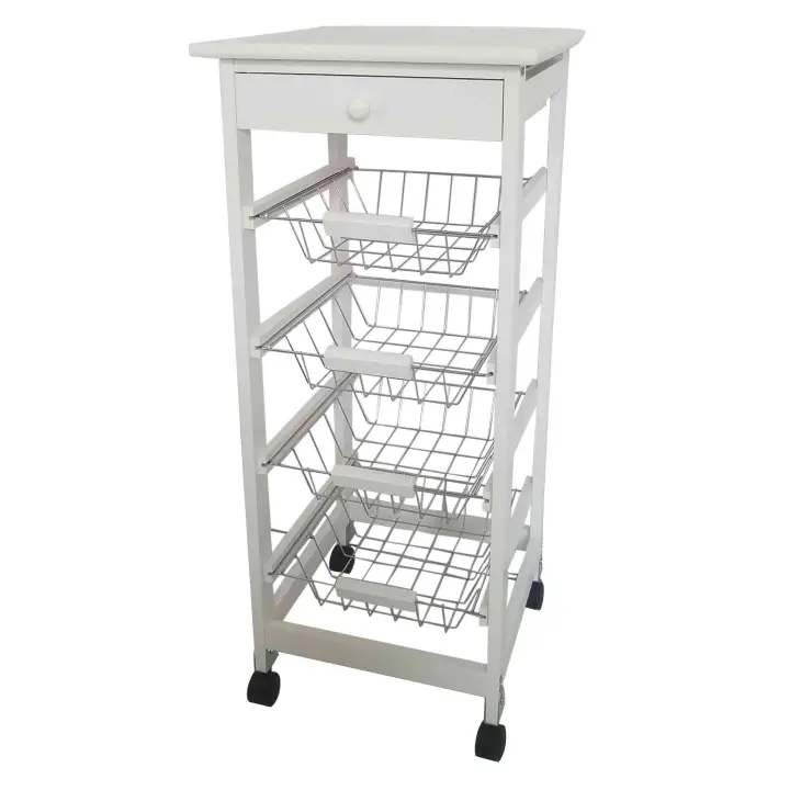Meyvaser Carro Verdulero Frutero Cocina 4 cestas y Cajon cubertero 37x37x85cm con Ruedas - 1