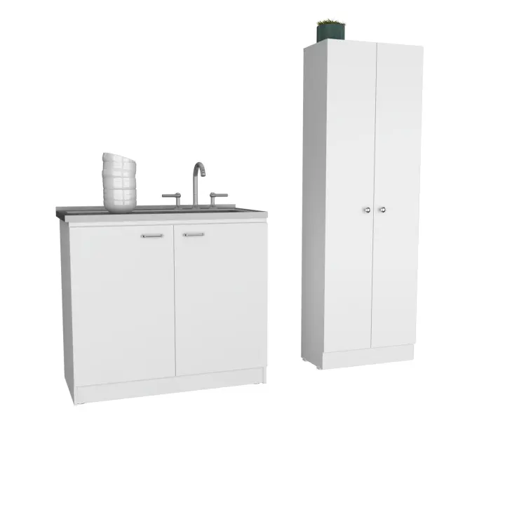 TUHOME Conjunto Belmont de Cocina, Mueble con Fregadero + Armario Multifuncional , Blanco - 1