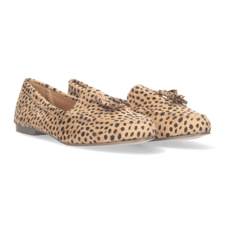 Davinia Shoes Mocasin Plano para Mujer, Comodo, con Estampado Liso, y Flecos en el Empeine, Primavera Verano 2023 Shoes&Blues.es 1AS-0170-Leopardo