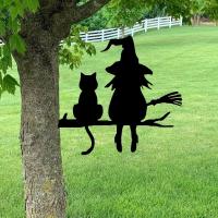Juego De 2 Destellos De Jardín En Hierro Silueta De Bruja Y Gato Decoración Para Jardín Patio Arte De Jardín Incluye Túmulo De Árbol - details 5