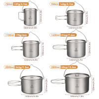 TOMSHOO Sartén De Camping De Titanio Ultraligera Con Tapa Y Mango Plegable Para Cocina Al Aire Libre Tamaños 0.75L/0.9L/1.1L/1.6L/2L/2.8L - details 5