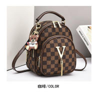 Mochila Vintage a Cuadros Para Mujer Estilo Girly Con Contraste De Hombros Mochila Redonda De Moda Cruzbody Sencilla Con Costuras Material PVC - details 9