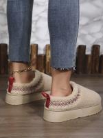 Botas De Nieve Para Mujer Con Suela De Cashmere Grueso Y Plataforma Botas Cortas De Algodón Con Flip-flops Planas Cierre De Cordón Suela De Goma Talla Única - details 4