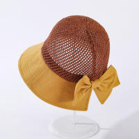 Sombrero De Verano Para Mujer COKK Tejido Al Hilo Transpirable Plegable Protección Solar Con Lazo Sombrilla Estilo Coreano Para Playa Viajes - details 7