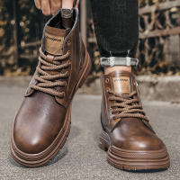 Botas De Cuero Casual Para Hombre Invierno Botas De Trabajo Antideslizantes Alta Top Ankle Biker Zapatos Negros De Diseñador Botines De Tacón Plano Redondos - details 10